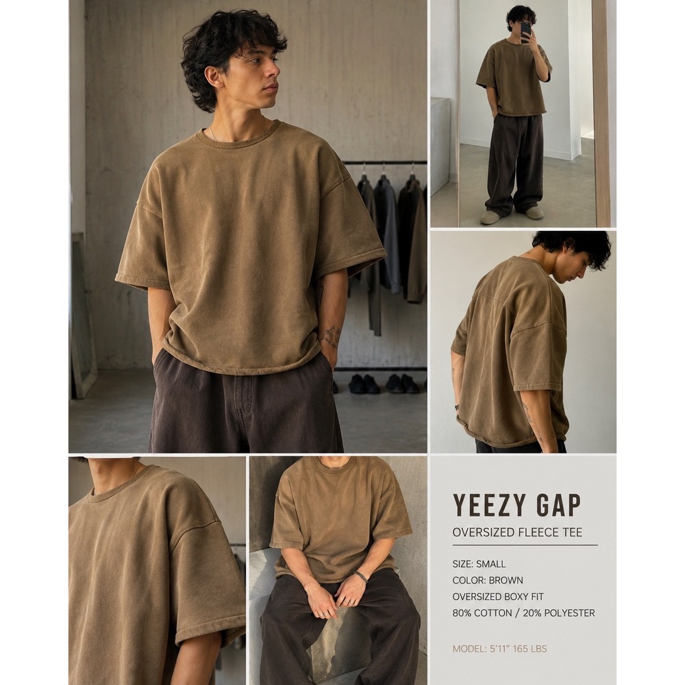 Yeezy Gap S Brown Oversized Fleece Tee YZY Normcore Minimal Streetwear